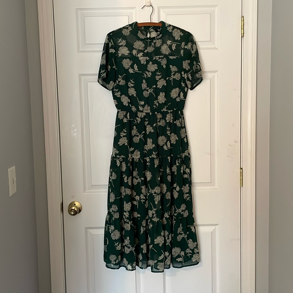 Lulus Dark Green Floral Print Midi Dress